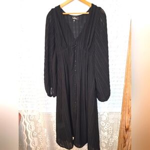 Lulus, Black Midi Dress, Long Sleeve, Embroidered Stripe, Ladies Medium